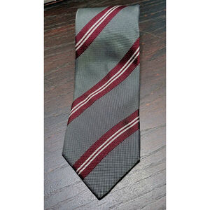 Ermenegildo Zegna 100% Silk Tie Black & White Plaid Burgundy Stripes Italian